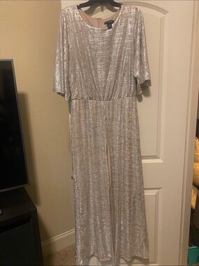 Metallic Silver Wide-Leg Jumpsuit